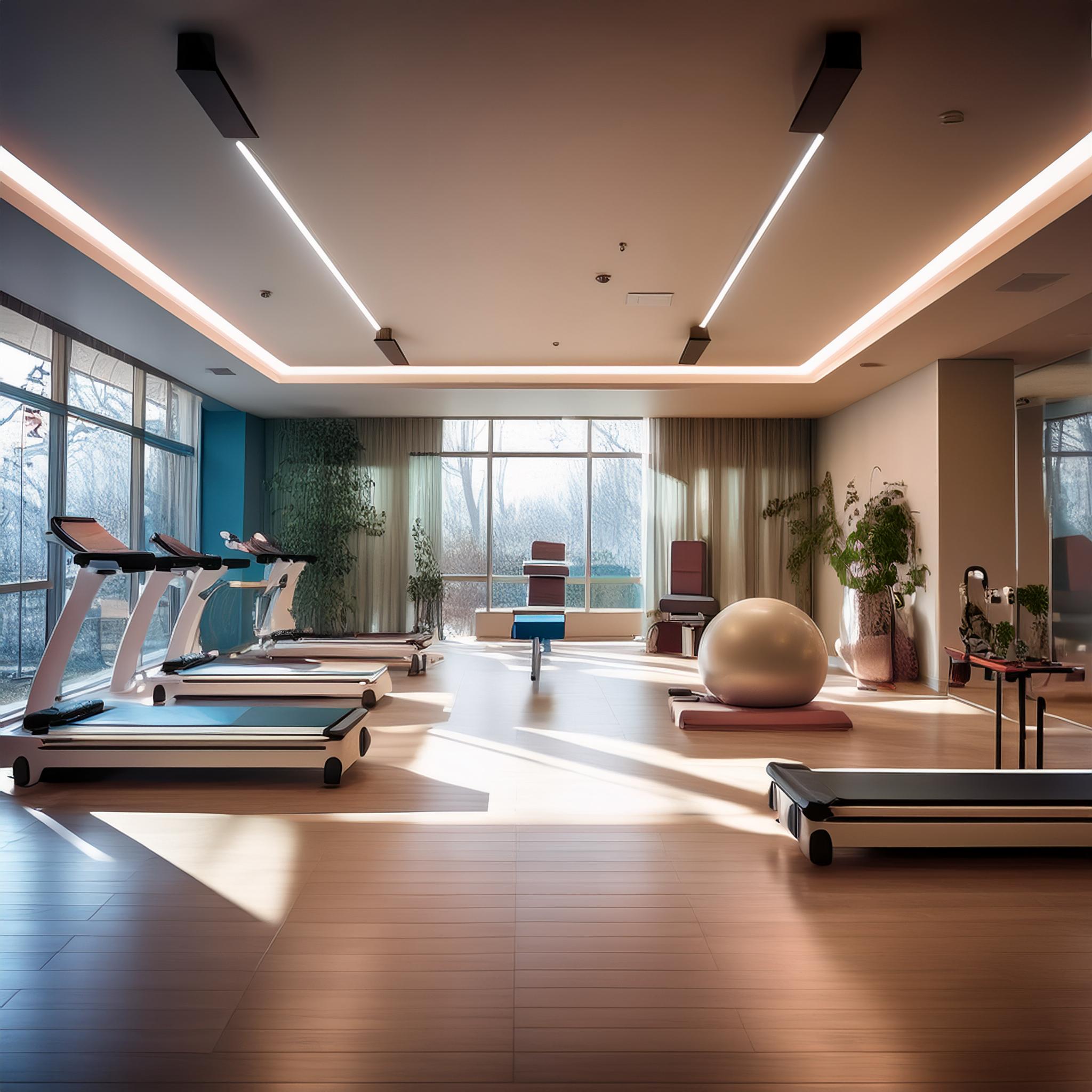 Modernes Fitnessstudio-Interieur mit klassischen Designelementen